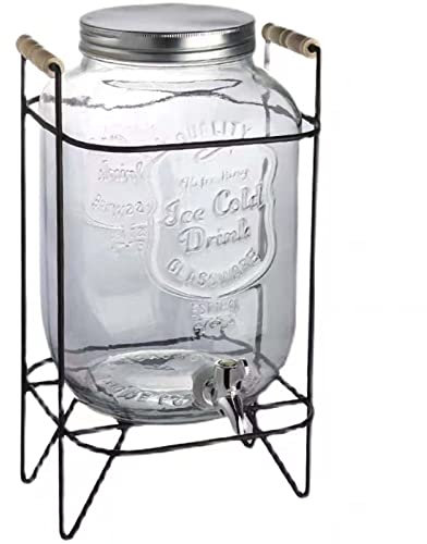RONGJJ Tarro Dispensador De Bebidas De Vidrio con Grifo 4 litros, Garrafa Grande Agua, Botella con Grifo Soporte Y Tapa para Bebida Caliente O Fría, 4L