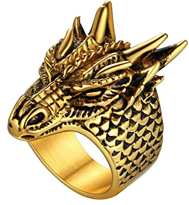 U7 Awesome Cool Tiger/Dragon Stainless Steel Rings for Men Boys, Punk Gothic Ring Jewellery, Silver/Black/Gold Plated Color, Name Customizable, Size #7-14, Send Gift Box