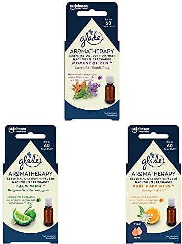 Glade Aromatherapy Essential Oils Duft-Diffuser Nachfüller 3er Pack, Moment of Zen, Pure Happiness & Calm Mind, Aroma Diffuser, 3 x 17.4ml