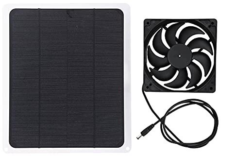 Fockety Solarpanel-Lüfter-Kit, 10 W 12 V 800 mA Einzellüfter Solarpanel-betriebener Lüfter USB-Ausgang Solar-Abluftventilator für Schuppen-Gewächshaus-Hund-Huhn-Haus-Fenster-Abluft-Auto-Belüftung