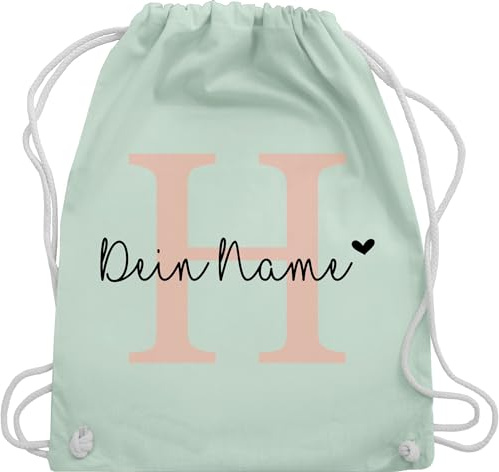 Turnbeutel Rucksack - Anfangsbuchstabe personalisiert mit Name I Buchstaben Geschenk Initialen - Unisize - Pastell Grün - sportbeutel schule schulkind beutel buchstabe stoffrucksack