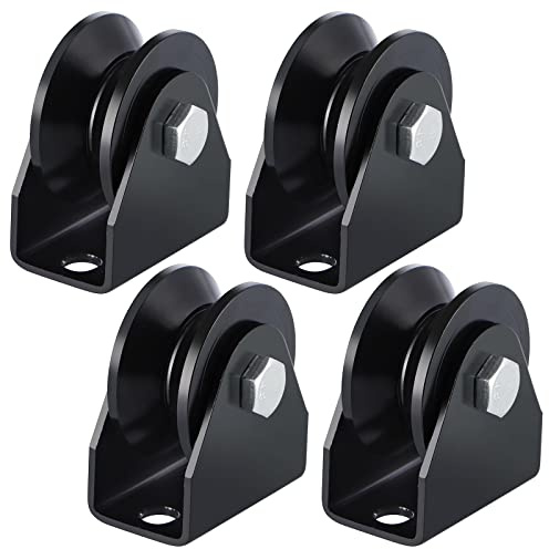 Skelang 4 Pcs Roulette pour portail coulissant, roue gorge v, roue à rainure en v pour roulant porte, capacité de chargement 350kg par roulette(noir)