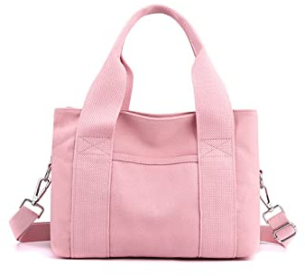 CORIOS Canvas Schultertasche Damen Handtasche Casual Umhängetasche Mittlere Kapazität Henkeltaschen Multifunktionale Tote Beutel Mode Arbeit Shopper Reise Alltag Tragetasche Rosa