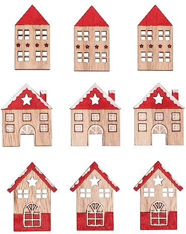 Rayher Holz-Streuteile, Haus, 9 Stück, 4,2 - 4,5 cm, sortiert, mit Klebepunkt, Holzstreuer Tischdeko, Tischstreuer, Streudeko, 46711000