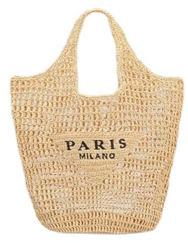 ADZJOY Neue gewebte Tasche for Damen, Netz-Hohltasche, Strandtasche, Schultertasche, faltbar, großes Fassungsvermögen, geeignet for Urlaub, Picknick und Party(Beige)