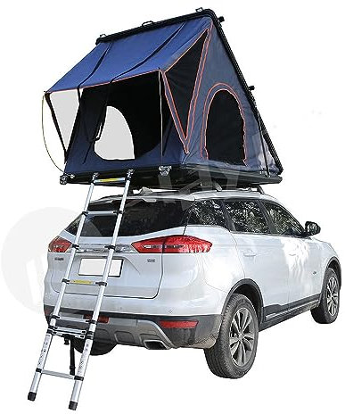 TentHome Pop-up Dreiecks Hartschale Dachzelt Aluminium Autodachzelt mit Teleskopleiter (214 x 145 x 140cm)