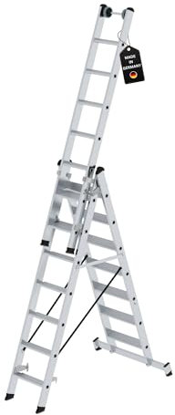 PROREGAL Stufen-Mehrzweckleiter 3-teilig mit nivello®-Traverse | 3x7 Stufen | Leiter, Teleskopleiter, Trittleiter, Bockleiter, Sprossen-Doppelleiter