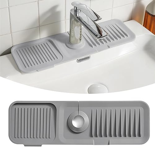 Kitchen Sink Splash Guard, Silicone Faucet Handle Drip Catcher Tray,fits Faucet Bottom Diameter in 2.5, Sponge Holder Sink Protectors Absorbent Mat for for Kitchen Bathroom Countertop