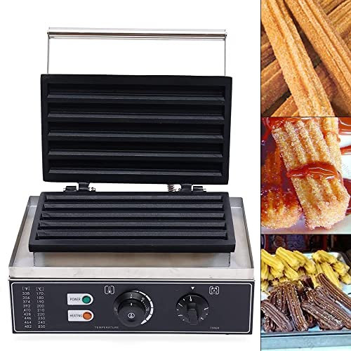 Electric Waffle Churros Maker Machine, 5 Solid Stainless Steel Doughnut Waffle Baking Machine, Adjustable Temperature, Nonstick Hotplate for Blintzes, Roti, Tortilla, Eggs