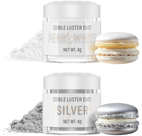 Essbarer Glitzer Set 2 Farben - Silber und Weiß Glitzerpulver für Getränke, Geschmacklos Essbare Glitzerpulver, Glitzer für Liköre, Cocktails, Champagner, Torten, Pralinen, Dessertdekorationen (2x4g)