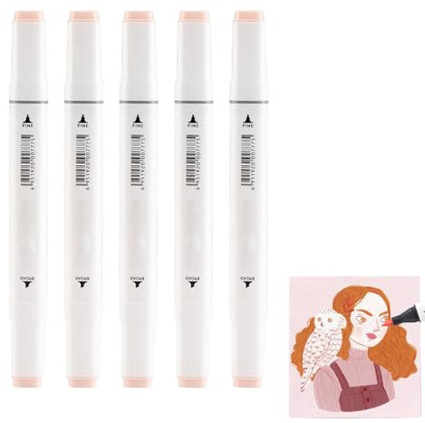 TUKNN Hauttonfarben Manga Alkoholmarker Pinsel, Alkoholmarker Stifte, Twin Marker, Alkohol Markers für Illustration, Schnell Trocknende Filzstifte, Doppeltipps Graffiti Marker Pen, 6 Farben