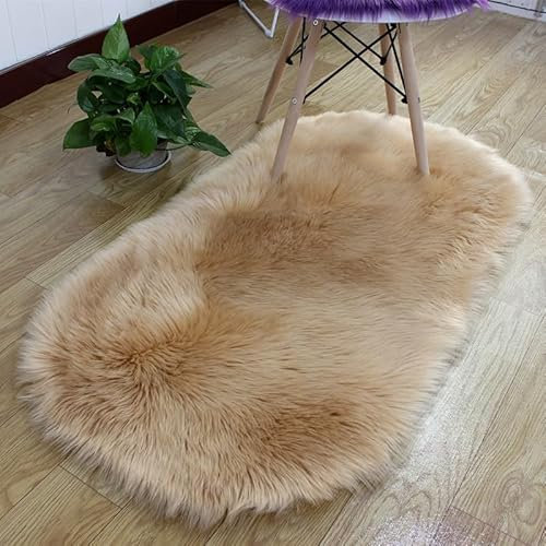 SMTCM Ovaler Kunstfell Teppich Bettvorleger Sofateppiche Plüschteppiche Fellimitat Weich Langflor Flauschiges Hochflorteppiche Geeignet für Schlafzimmer Wohnzimmer Kinderzimmer