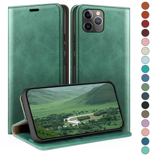 HUOUH for iPhone 11 Pro Max 6.5 Wallet case with RFID Blocking PU Leather,Credit Card Holder,Flip Folio Book Phone cases Shockproof Cover Women Men for Apple 11 Pro Max case Sea Green