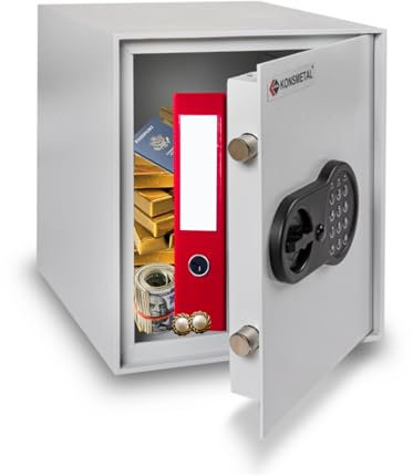Konsmetall - Tresor für Zuhause Kolibri 2.0 34 T, Safe Elektronisch, Möbeltresor 33,5 x 29,6 x 29,8 cm, Tresor-Box mit Elektronisches Codeschloss, Einbruchhemmender Rahmen - Lichtgrau