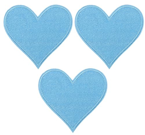 PATIKIL Stoffflicken zum Aufbügeln 6.6x7cm Bügelflicken 3 Packung Aufnäher Herz Form Bestickte Liebe Applikationen für Kleidung Jacken Hut Rucksack Reparieren Dekorationen Himmel Blau