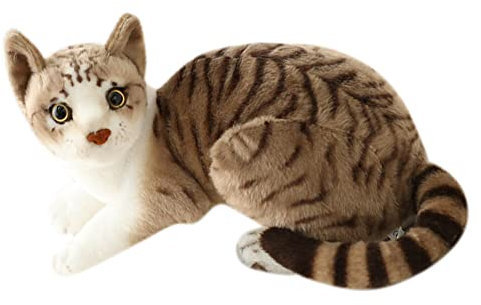 Doudou Chat Réaliste 30 cm - Simulation Poils Courts - Peluche Moelleuse Chaton Couché - Véritable Siamois - Jouet pour Enfants et Femmes