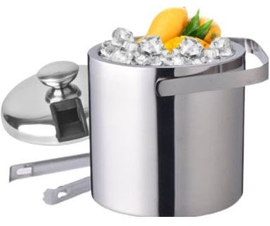 Edelstahl Eiswürfeleimer,Isolierter Eiswürfelbehälter 304 Doppelschichtiger Edelstahl Eiseimer mit Deckel und Zange,1,3 Liter,Abnehmbares Sieb,Zur Aufbewahrung von Eis oder Weinflaschen