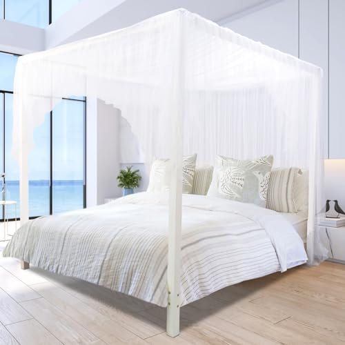 South To East Beige Betthimmel-Vorhänge, 4 Ecke, Betthimmel, Elegante Bettvorhänge für Schlafzimmer-Dekor, 75D-Polyester-Netz, einfache Installation, Bettvorhang für King/Queen/volle Größe