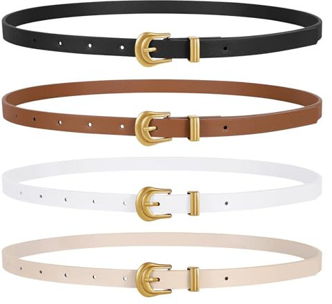 JasGood 4 Stück Damen Ledergürtel für Kleider Dünner Taillengürtel für Jeans Hosen mit Goldschnalle