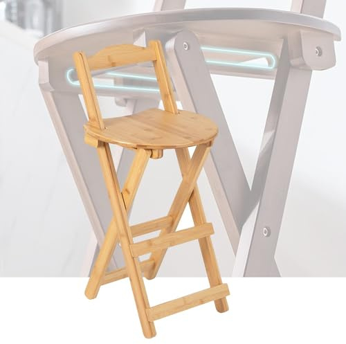 ZYXQQJ Sgabelli Pieghevoli In Bambù, Sgabelli Alti Con Schienale E Poggiapiedi, Sedie Da Giardino In Legno Salvaspazio, Nessun Montaggio(Natural wood color,74cm)
