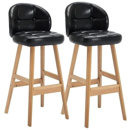 GTOULHH Bar Stühle Bar Stools Barstühle Aus Massivholz, 2er-Set, Sitzfläche Aus Gewachstem Leder, Barhocker Mit Rückenlehne, Hochhocker, Barstuhl Mit Fußstütze Barhocker Outdoor(Black)