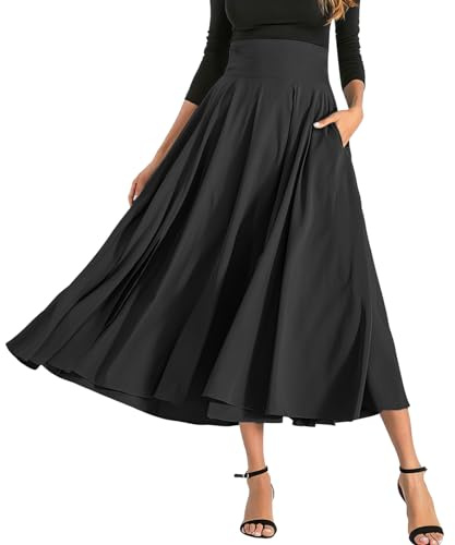 MGizo DtiSpectrum Jupe Midi Trapèze pour Femme - Jupe Longue Plissée Taille Haute avec Fente et Nœud Papillon, Jupe Évasée Fluide et Soyeuse Vintage de Couleur Unie
