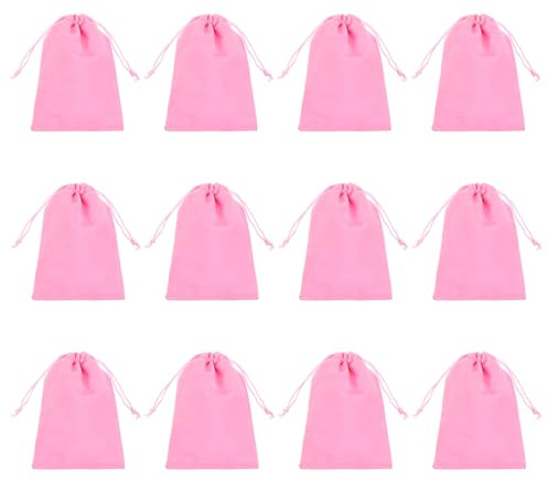 PATIKIL Sacchetti Regalo In Velluto, 12 Pezzi 4 x 5 Pollici Sacchetto Con Cordino Velluto Bustina Gioielli Confezione Regalo Per Matrimonio Feste Compleanno Festival Rosa