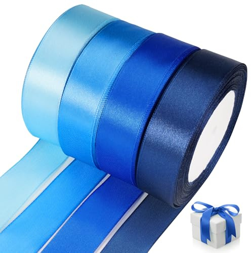 Geschenkband Blau,4 Rollen Satinband Blau 25 mm x 22 m,Schleifenband Blau,Satinbänder Hellblau,Himmelblau,Marineblau,Dunkelblau,Blaues Geschenkband für Geschenkverpackung,Kunsthandwerk,Blumenstrauß