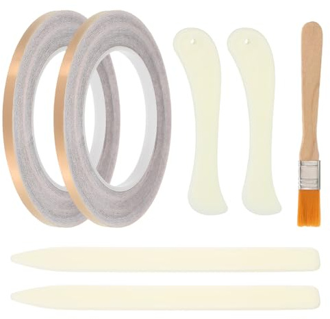 PATIKIL 2 Rouleaux 36 Yard 1/4 Inch Ruban De Cuivre Ruban Adhésif Cuivre | Avec Dos Noir, Outil Pour Vitrail Conducteur Unicouche Avec Grattoir Et Pinceau Pour Outils Vitrail DIY Bricolage