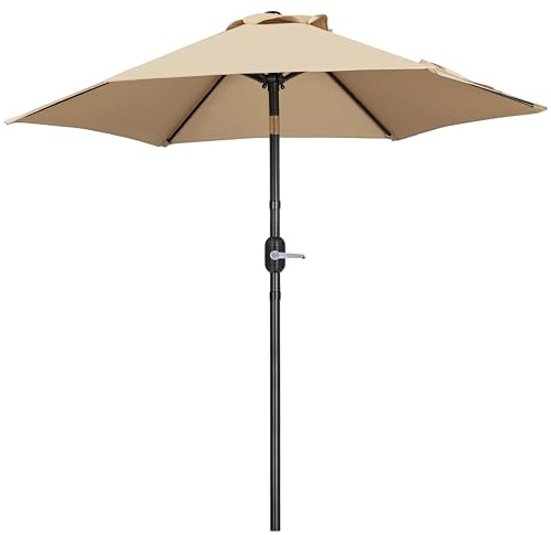 Yaheetech Sonnenschirm 226 cm Rund Gartenschirm mit Kurbel UV Schutz Terrassenschirm Neigbar Kippbar Kurbelschirm UPF 50+ für Balkon/Terrasse/Markt/Garten, ohne Ständer, Hellbraun