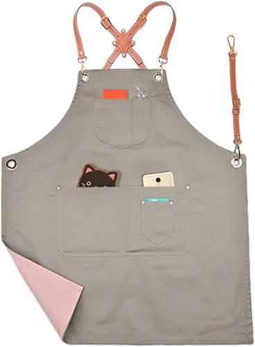 RYRYR Delantal de trabajo, carpinteros de carpintería, delantales de trabajo for hombres, tienda de lona con correas ajustables for barbería, cocina, jardinero, cafetería, 1 pieza(Gray)