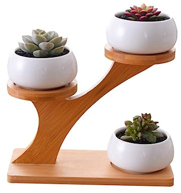 POPETPOP Keramik Blumentopf Weiß Minimalistisch Für Sukkulenten Runde Töpfe Stöckigem Bambusregal Moderner Pflanztopf Mit Bodenabfluss Für Kleine Zimmerpflanzen