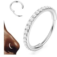 BodyBonita G23 CZ Titanio Piercing Naso - 20G Anelli per Setto Nasale Cerchio Clicker Cartilagine Orecchino per Donna Elica Rook Trago Conch Piercing Gioielli Anello Daith Argento 8mm 1.6mm