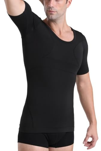 PEONNYT Men's Slimming Compression Undershirt Bamboo Breathable & Stretchable Shapewear T-Shirt Slim Fit Body Shaper for Office Wedding Daily Wear B-L Black