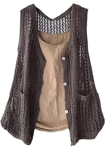 RWGSNB Gilet Donna, Canotta all'Uncinetto Donna Morbido Cotone Bottoni sul Davanti Senza Maniche Cardigan Estivo Traforato Canotta Casual Maglia Leggera Copricostume per L'Uso Quotidiano e Feste Mar