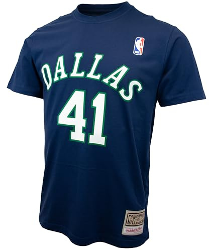 Mitchell & Ness Namn & nummer T-shirt (NBA | HWC | NFL), Dallas Mavericks - Dirk Nowitzki, mörkblå, M