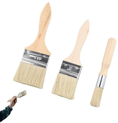 3 PCS Chalk Paint and Wax Brush Set, Furniture Paint Brush Kit Includes Round Paint Brush, 2-Inch and 2.5-Inch Flat Brushes, Ideal for Wax, Chalk Paint, and as Varnish Brush for Wood