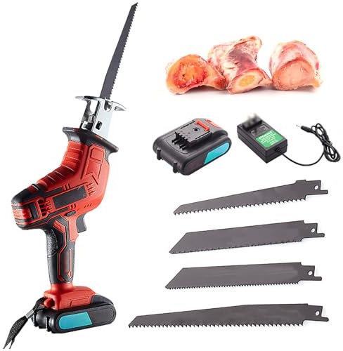 Sega per ossa elettrica senza fili, sega alternativa da macellaio da 300 W con 4 lame in lega, luce LED, batteria al litio ricaricabile, utensile da taglio portatile per ossa, carne
