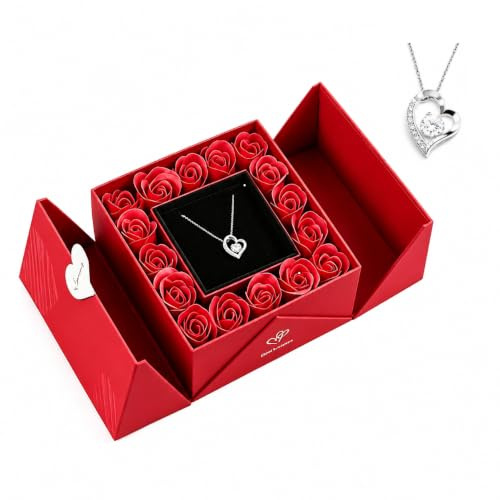 AUTOOOO Geschenk fur Frauen Ewige Rosen Geschenkbox mit 16 Kunstrosen und Herz.Geschenkbox mit Herz Halskette, Geburtstagsgeschenk fir Mama Freundin, valentinstag Mutertag Weilhnachten Geschenk