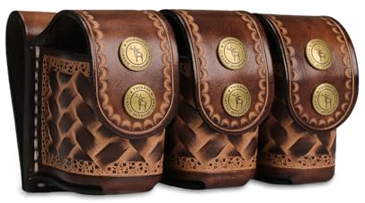 TOURBON Leder-Schnellladertasche, Gürteltasche für Dreifach-Schnelllader, für .22, .38, .357, .44, Jagd und Schießen