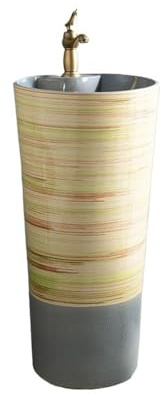 Lavabo Lavabo monobloc en céramique avec robinet et kit de vidange for salle de bain, lavabo sur pied autoportant Facile à installer