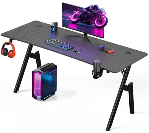 Warmiehomy Gaming Desk 160 x 60cm, Computer Desk with Headphone Hook, Black