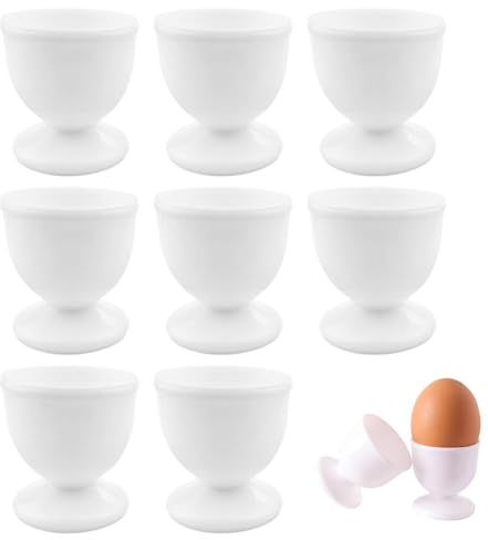 8PCS Plastic Egg Cups, White Plastic Egg Stand Holders Single Eggs Stand Eggs Cup Set Kitchen Gadgets Tools for Breakfast Dinner