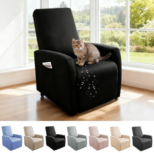 4-Teilig All-Inclusive Sesselbezug wasserdichte, Sesselschoner mit Taschen für Relaxsessel und Fernsehsessel, Sessel Überzug mit armlehne, Sesselbezuge Stretch für Kinder, Hund und Haustieres