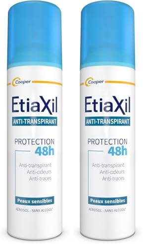 ETIAXIL - Déodorant Anti-transpirant - Transpiration Modérée - Protection 48h - Aisselles - Adapté aux peaux sensibles - Aérosol - Fabriqué en France - 150 ml (Lot de 2)