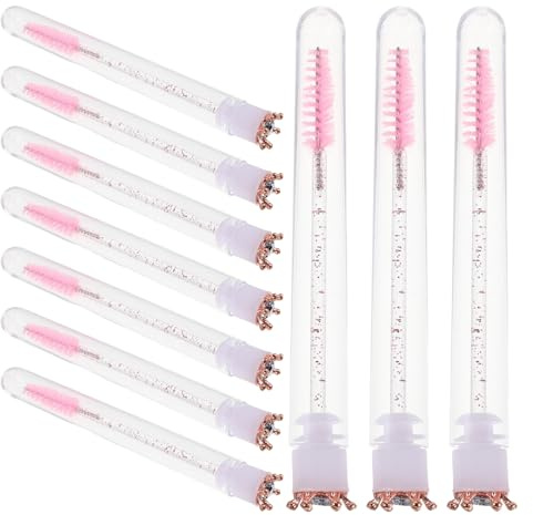 Mikikit 10 St Mascara med Tub Påfyllningsbara Ögonfransborstar för Resor Flexibla Spoolies med Rosa Kristalldesign och Kronmotiv Praktiska Skönhetstillbehör för Hemmabruk och Fest
