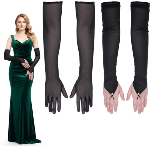Josojoou 2 Paar Lange Handschuhe Damen Transparente Schwarze Tüll Ellenbogenlange Opernhandschuhe 2 Modelle Elegant Netzhandschuhe Für Hochzeit Opern Teepartys Bälle Partys Geburtstag Tanzparty