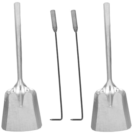 UTHCLO 2 Grandes Pelles à Cendres et 2 Tisonniers Argentés, pour Foyer, Poêle à Bois et Feu de Camp, Accessoire Essentiel pour Nettoyage et Gestion Précise des Braises