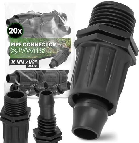Instalguru 20x Raccordo PE QJ 16x1/2'' Maschio Connettore Tubo Irrigazione Ala Gocciolante Giardino Giunto Esterno Polietilene per Microirrigazione Agricoltura Acqua