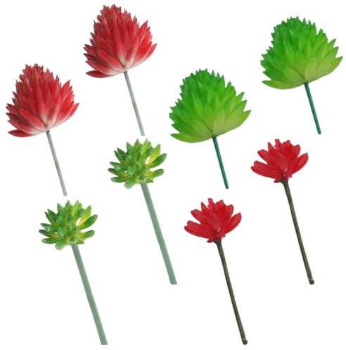 SHERCHPRY 8 Pcs 2 Sets Decorative Artificial Succulents Plants in Red Pvc Material, No Daily Care Required and No Fading, for Mini Garden and Decorative